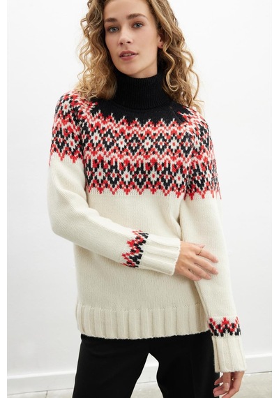 Styleboom X Peraluna Cotswald Faır Isle Pullover Balıkçı Yaka Baklava Desen Kazak Kadın Triko Kazak - Ekru Multi-ekru Ekru Styleboom X Peraluna Cotswald Faır Isle Pullover Balıkçı Yaka Baklava Desen Kazak Kadın Triko Kazak - Ekru Multi-ekru Ekru