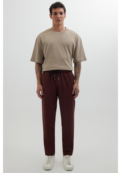 Tudors Erkek Regular Fit Beli Lastikli Bağcıklı Jogger Kiremit Pantolon Rahat Kesim Yan Cepli-37921 Kiremit