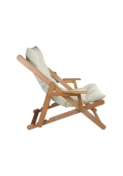 Bysay Puf Minderli Ahşap Kademeli Kollu Şezlong Bahçe&balkon&teras&plaj Katlanır Şezlong Naturel Krem Diğer