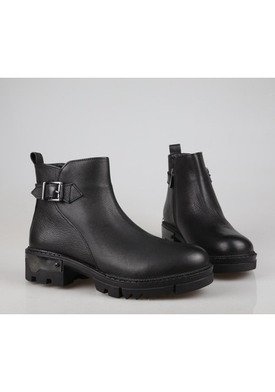 Castle Black 92538 Hakiki Deri Siyah Kadın Bot Siyah