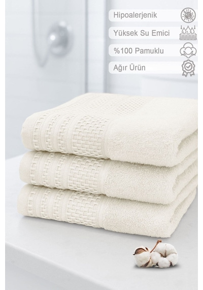 Softure 3 Lü El Yüz Havlusu Günlük Kullanım 50x90 Cm Yumuşak, Dayanıklı, Hızlı Kuruyan Ekru