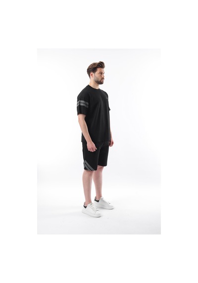 Madmext Siyah Şerit Detaylı Erkek Şort T-shirt Takım E7301
