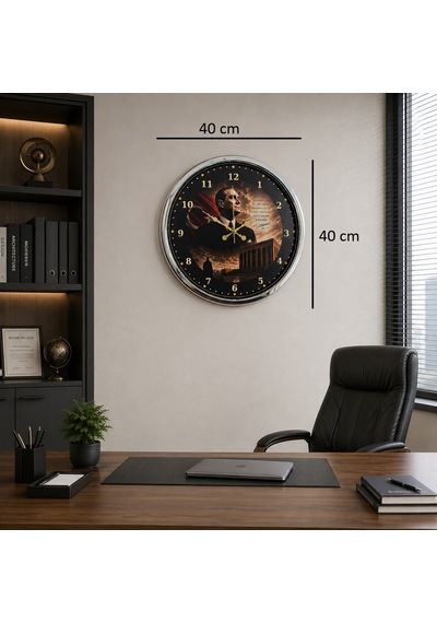 Krom Cumhuriyet Yıldızı 40 X 40 Cm Metal Atatürk Duvar Saati