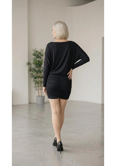 Byemelika Mini Drape Etekli Elbise Siyah Çok Renkli