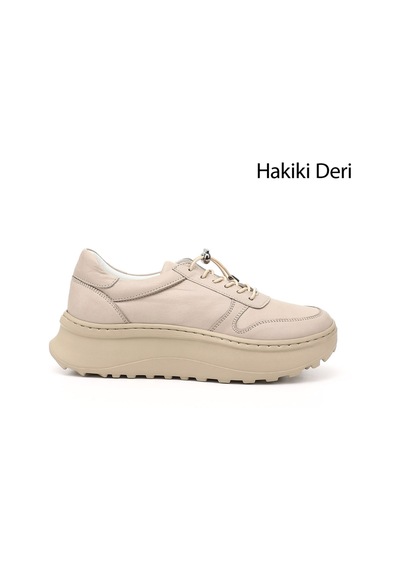 Gönderi(R) Gönderi R Bej Lastik Bağcıklı Comfort Dolgu Taban Hakiki Deri Sneaker Bej