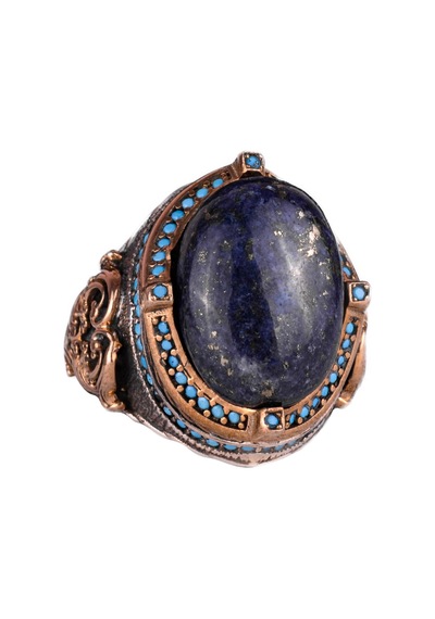 925 Ayar Gümüş Yüzük, Doğal Lapis Lazuli Taşı İle El Yapımı Erkek Yüzük, Vintage Tasarım Gümüş