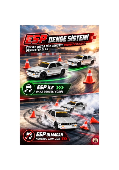 Oyuncak Uzaktan Kumandalı 50 Km/h Hızlı Drift Araba Esp Denge Sistemli 370 Motorlu Şarjlı Led Işıklı Rc Araba 27,5 Cm Gümüş