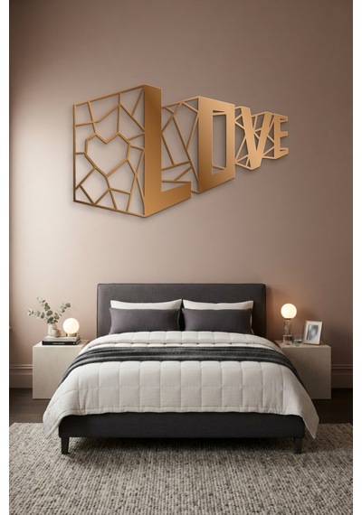 3d Love Metal Duvar Tablosu - Duvar Sanatı - Duvar Dekoru - Bronz