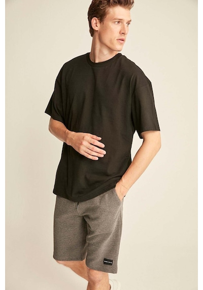 Grımelange Grımelange Jett Erkek Oversize Fit %100 Organik Pamuk Kalın Dokulu Bisiklet Yakalı Siyah T-shirt Siyah