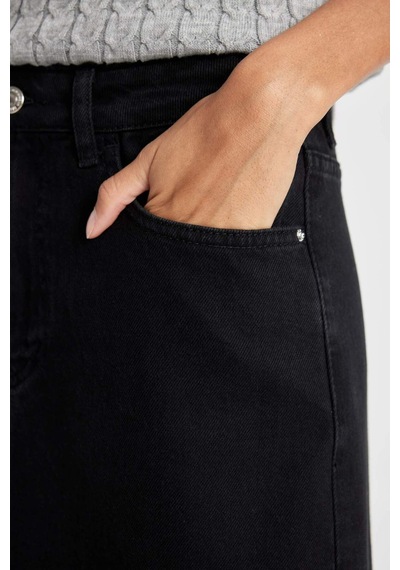 Defacto Fashion Fit Yırtmaçlı Cepli Uzun Boy Jean Etek D4425AX24AUNM40 Siyah