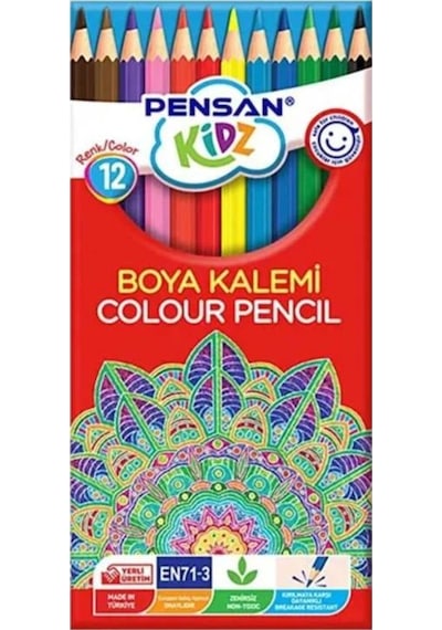 Pensan Kidz Kuruboya Kalemi 12 Renk Tam Boy Pe56312tbkb Çok Renkli