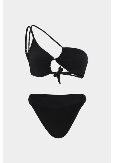Açelyaokcu Premium Halat Detaylı Freya Slim Fit Kadın Bikini Altı Siyah