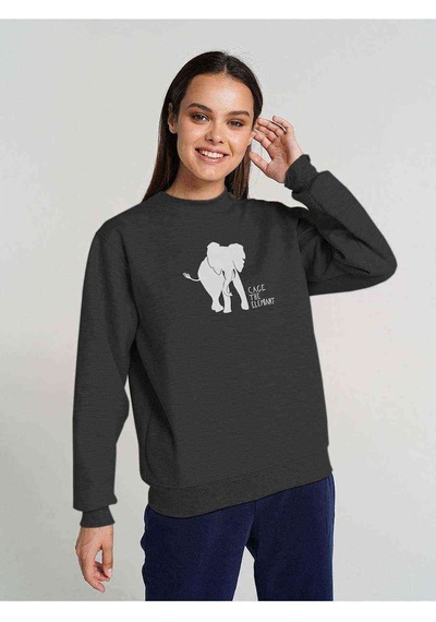 Cage The Elephant Baskılı Füme Antrasit Kadın Sweatshirt