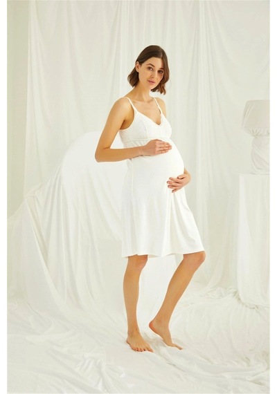 Monamise 18433489 Kadın Ekru Hamile Lohusa Seti Sabahlık Gecelik Pijama Takım