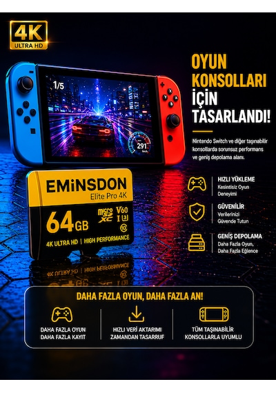 Elite Pro 64gb Hafıza Kartı 4k Drone Araç Aksiyon Telefon Ev Kamerasıyla Uyumlu