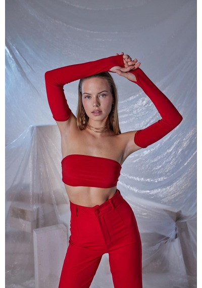 Holly Lolly Straplez Model Noir Bluz Kırmızı