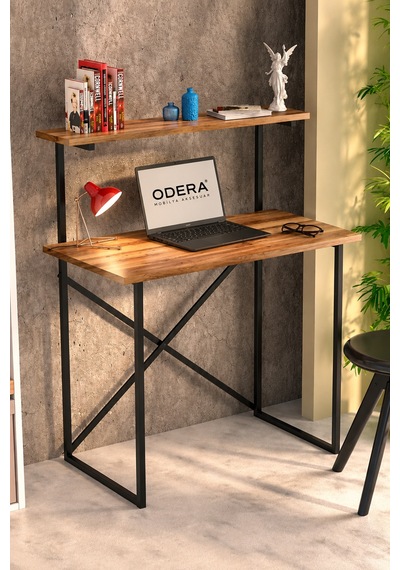 Odera Raflı Ceviz Çalışma Masası Siyah Metal Ayaklı 90x45 Cm Ofis Ve Bilgisayar Masası Diğer Odera Raflı Ceviz Çalışma Masası Siyah Metal Ayaklı 90x45 Cm Ofis Ve Bilgisayar Masası Diğer