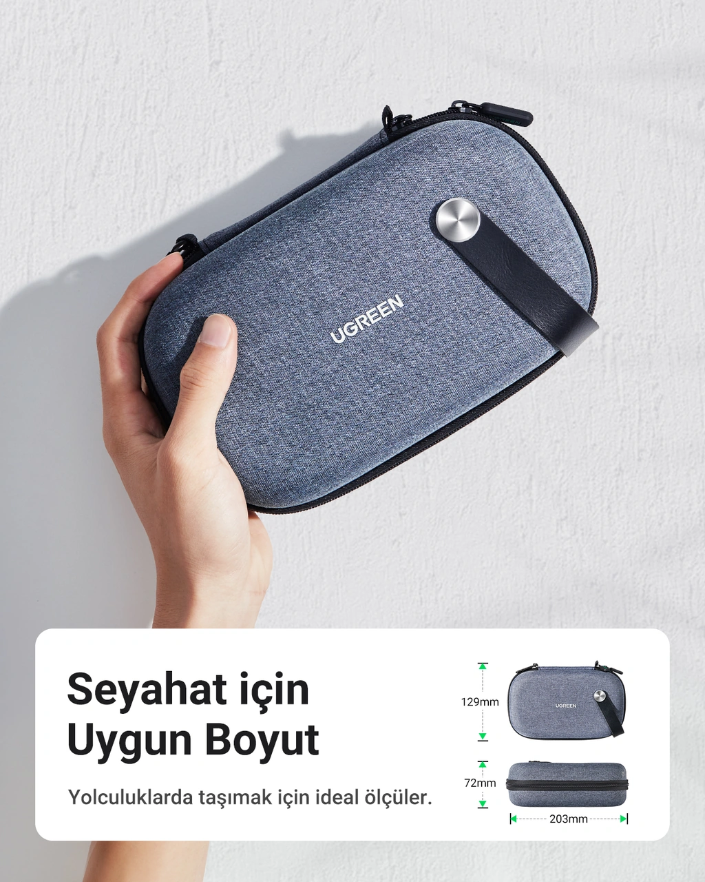 Ugreen Çok Bölmeli Elektronik Aksesuarlar Düzenleyici Su Geçirmez Dayanıklı Seyahat Çantası, 50903 Gri