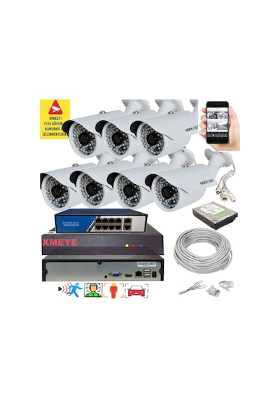 7 Li Yapay Zeka Destekli 5 Mp 1940p Görüntü Poe Bağlantılı 48 Ir Led Gece Görüş Ip Kamera Seti 748poe