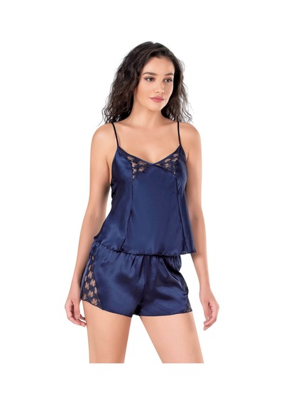 E Bulurum Lacivert Saten Babydoll Şort Takımı Lacvert