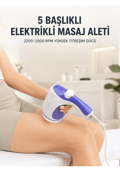 5 Başlıklı Elektrikli Masaj Aleti 2200-2500 Rpm Yüksek Titreşimli Vücut Bakım Ve Rahatlama Cihazı Çok Renkli