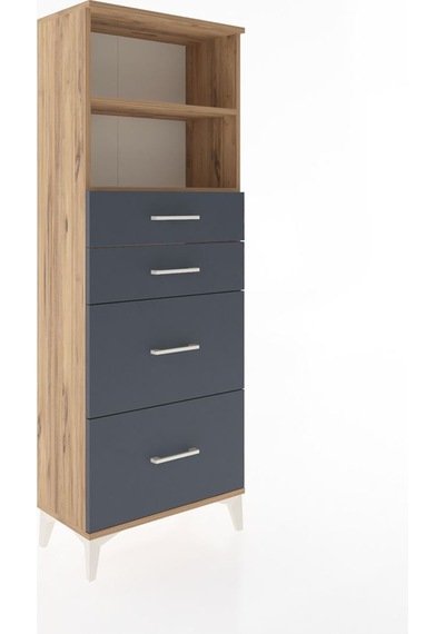 Arges Dolap 2 Raflı 4 Çekmeceli 60x30x163 Çam-antrasit Atlas Çam