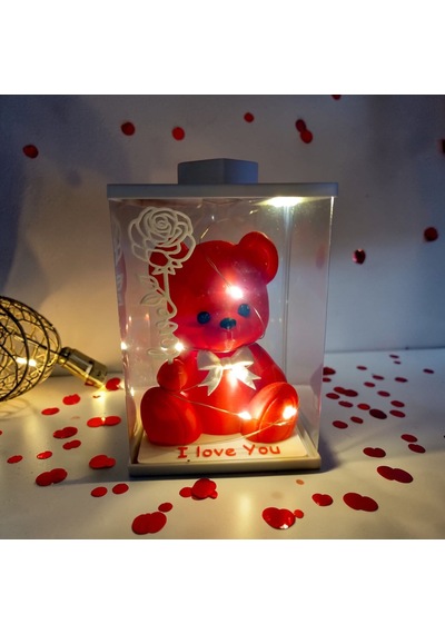 Işıklı I Love You Ayıcık Biblo Kutulu - Kırmızı
