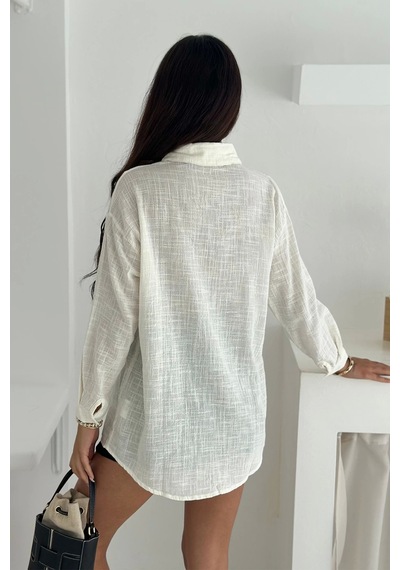Asprin Fashion Pamuk Keten File Dantel Detaylı Gömlek Beyaz