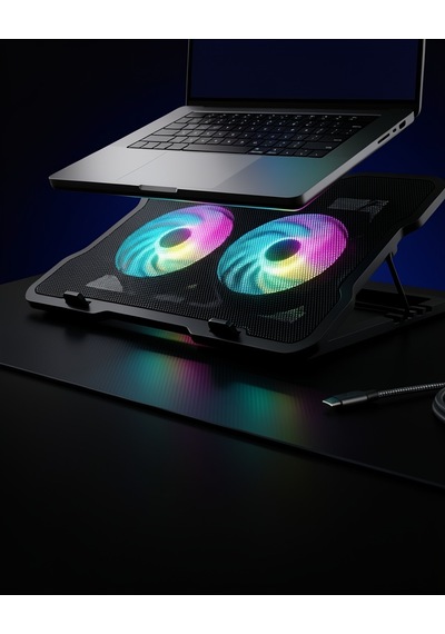 Ayarlanabilir Laptop Soğutucu Çift Fanlı Rgb Işıklı
