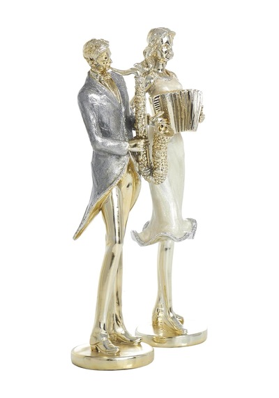Reçine Müzisyen Heykeli, Akordeon/saksafon, 2'li Set, 10x36 Cm, Altın Diğer