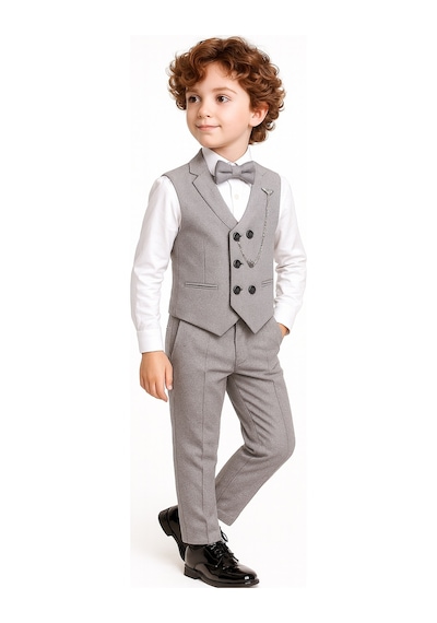 Ahengim Erkek Çocuk Modern Kesim Papyonlu Yelekli 3 Lü Set Takım Elbise Ak5350 Gri