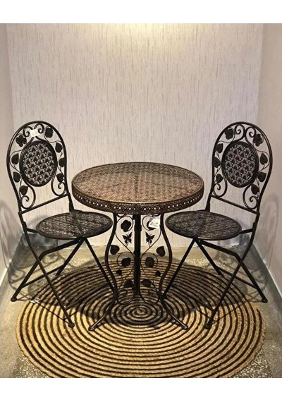 Panalı Ferforje Metal Masa Sandalye Seti Brown Mg43 Çok renkli