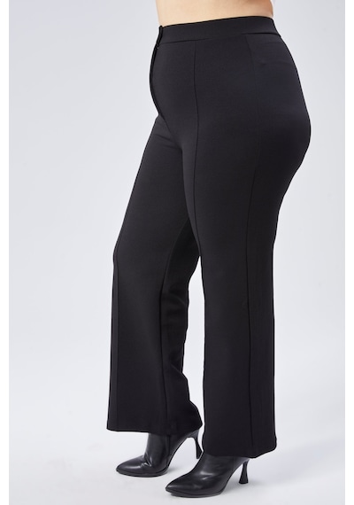 Unika Boutique Yüksek Bel Bol Paça Fermuarlı Büyük Beden Kadın Pantolon siyah