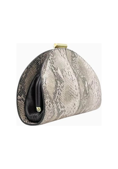 Studio Amelia Studıo Amelıa Zamora Gri Yılan Derisi Desenli, Altın Donanımlı Zarif Kadın Clutch Çanta