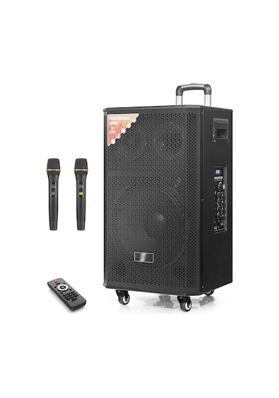 Çift Karaoke Mikrofonlu Bluetooth Hoparlör Fm Radyo 120w 12 İnç Kumandalı Ahşap Ndr412
