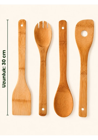 Bambum Ravili - 4'lü Servis Maşa Spatula Kaşık Seti