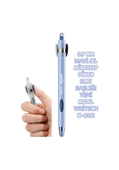 0.7 Mm Mavi Jel Mürekkep Dönen Stres Başlığı Yeni Model Writech W-0201 Açık Mavi Çok Renkli