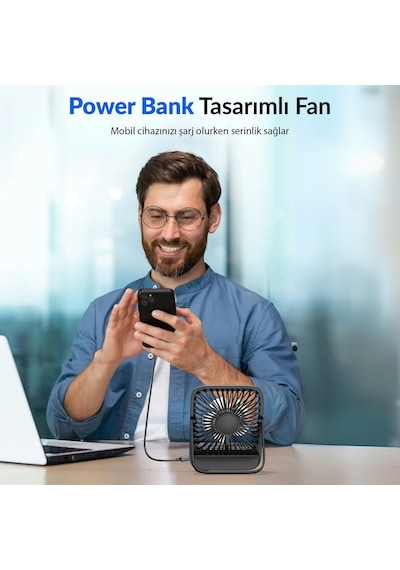 Warmco D2 5000mah Şarjlı Masaüstü Vantilatör Dijital Göstergeli Taşınabilir Ultra İnce Soğutucu Fan Pembe