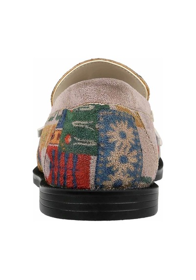 Kadın Vegan Deri Krem Loafer - Anatolian Patterns Tasarım Çok Renkli