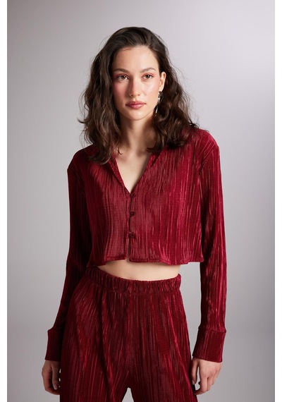 Holly Lolly Crop Model Düğme Kapamalı Comfy Crop Gömlek Bordo