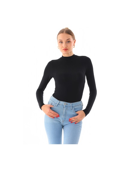 Penyebizden Kadın Viskon Boğazlı Çıtçıtlı Zıbın Body-siyah
