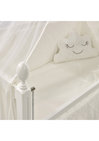 Meltem Kids Kral Sallanır Ahşap Anne Yanı Beşik 60x120 cm (beyaz-motto ekru) Ekru