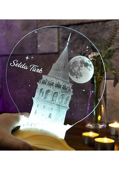 Galata Kulesi Sevgiliye Hediye, Eşe Hediye Kişiye Özel Led Lamba, Doğum Günü Hediyesi İsimli Galata Kulesi Hediye
