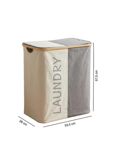 Digithome Bambu 2 Bölmeli Kirli Çamaşır Sepeti Banyo Düzenleyici Sepet 53,5x28 Cm Kahverengi