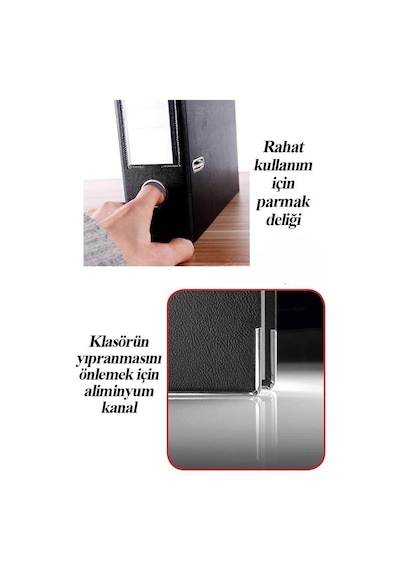 Büro Klasörü Siyah Dar 4 Adet Plastik Dar Siyah Klasör Halkalı Paslanmaz Çelik Klipsli Ofis Büro Siyah