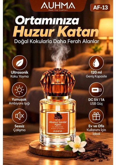 Ultrasonik Aroma Difüzörü 120 Ml Abanoz Sandal Ağacı Kokulu Led Işıklı Araç Ve Oda Kokusu 1