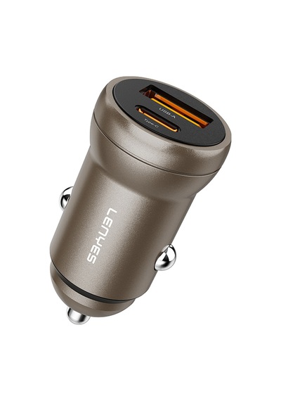 Lenyes Ca63 Hızlı Şarj Özellikli Dual Usb-a + Type-c Portlu Pd Araç Şarj Aleti 30w Gold Gold