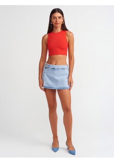 Dilvin Poliamid Crop Top Kırmızı