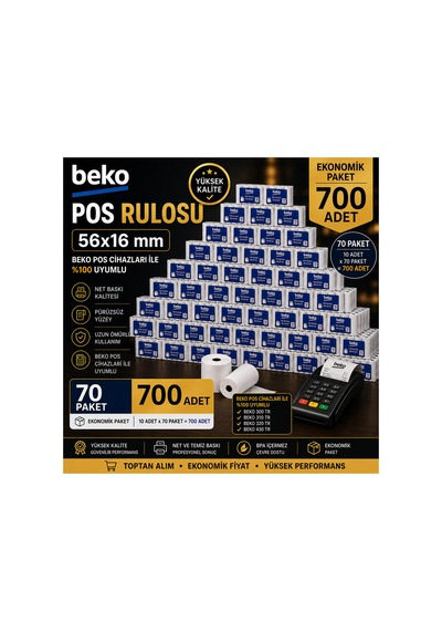 Pos Rulosu 56x16 Mm Termal Rulo 700 Adet 70 Paket X 10 Adet