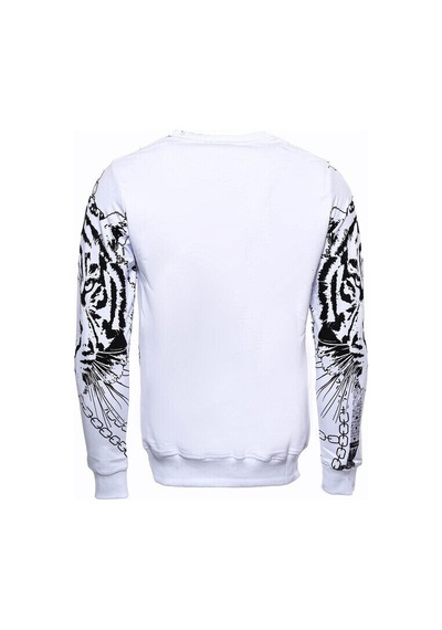 Wessi Beyaz Baskılı Ve Taşlı Bisiklet Yaka Sweatshirt Beyaz